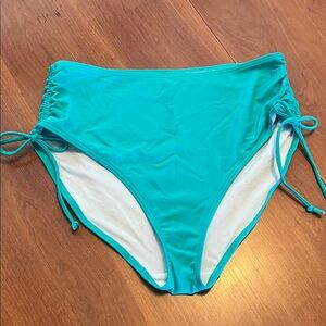 High-Waist Side-Tie Swim Bottoms in Teal